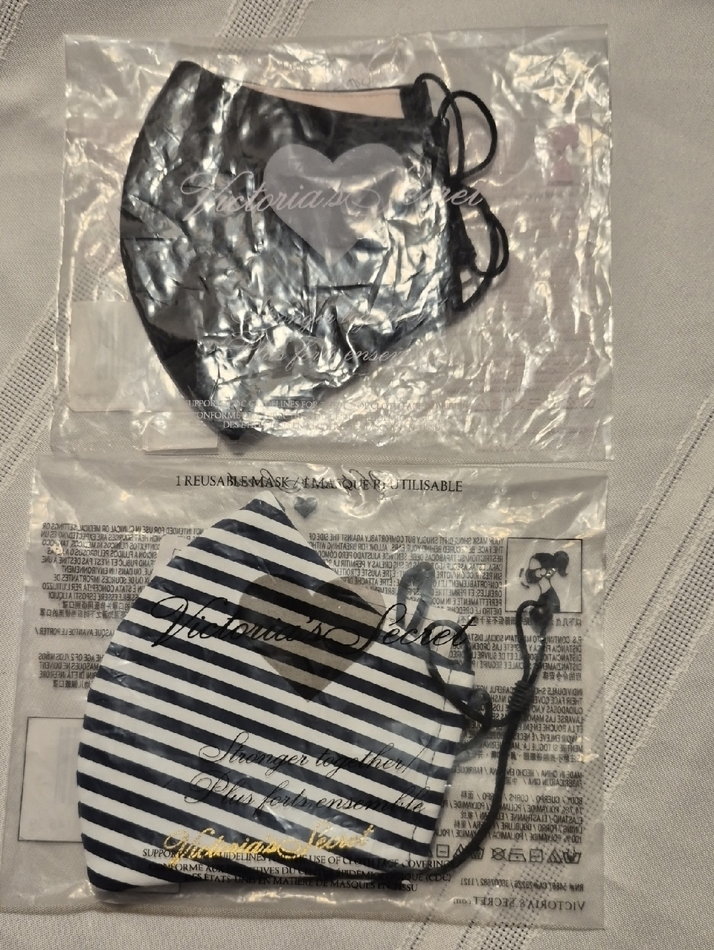 New Victoria's Secret Navy/White Striped And Black Face Mask
